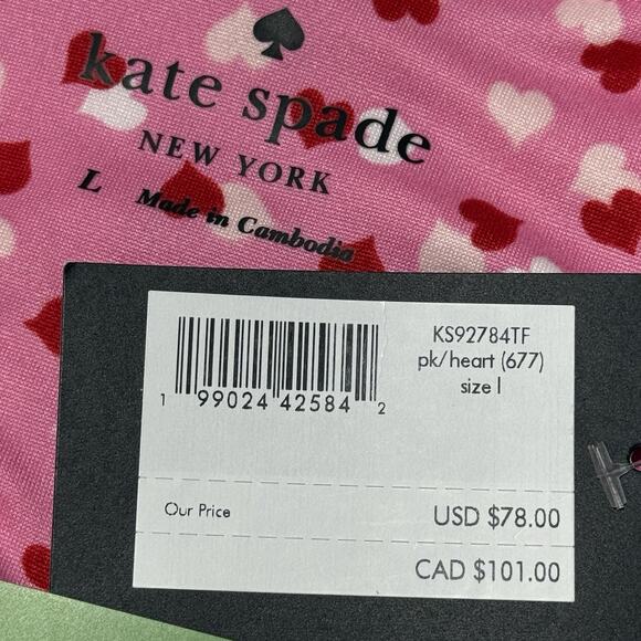 KATE SPADE New York Long Sleeve Notch Collar Pajama Set L Pink Hearts 2pc NEW - Picture 4 of 4